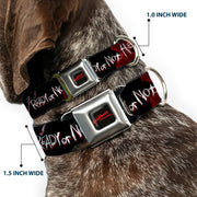 A NIGHTMARE ON ELM STREET Full Color Black/Blood Splatter Reds Seatbelt Buckle Collar - A Nightmare on Elm Street READY OR NOT HERE I COME/Freddy Silhouette Black/Reds/White