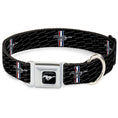 Load image into Gallery viewer, Southlake Paws Ford Mustang Emblem Seatbelt Buckle Collar featuring a black design with repeating Mustang logos and text.