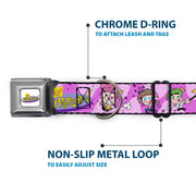THE FAIRLY ODDPARENTS Logo Full Color White Seatbelt Buckle Collar - THE FAIRLY ODDPARENTS Timmy with Cosmo and Wanda Group Pose Pinks