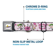 THE FAIRLY ODDPARENTS Logo Full Color White Seatbelt Buckle Collar - The Fairly OddParents Cosmo and Wanda Wish Poses Pink