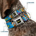 Load image into Gallery viewer, THE FLINTSTONES Logo Full Color Black Yellow Seatbelt Buckle Collar - The Flintstones and Rubbles Group Pose/Logo Blue