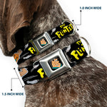 Fred Face Full Color Black Seatbelt Buckle Collar - Dog Collar FSE-Fred Face Full Color Black - THE FLINTSTONES Fred Bowling Poses/Bowling Pins Black