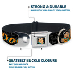 Fred Face Full Color Black Seatbelt Buckle Collar - Fred Face/Pose YABBA DABBA DOO Black/Gray/Orange