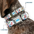 Load image into Gallery viewer, FROSTY THE SNOWMAN Logo Full Color White/Blues Seatbelt Buckle Collar - Frosty the Snowman Pose Scattered White
