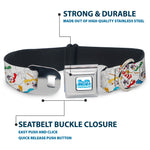 FROSTY THE SNOWMAN Logo Full Color White/Blues Seatbelt Buckle Collar - Frosty the Snowman Pose Scattered White