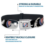 Grateful Dead Steal Your Face Stars and Stripes Logo Full Color Black/White/Red/Blue Seatbelt Buckle Collar - GRATEFUL DEAD Text with Steal Your Face Stars and Stripes Logo Black/White/Red/Blue