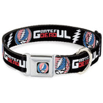 Grateful Dead Steal Your Face Stars and Stripes Logo Full Color Black/White/Red/Blue Seatbelt Buckle Collar - GRATEFUL DEAD Text with Steal Your Face Stars and Stripes Logo Black/White/Red/Blue