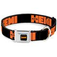 Load image into Gallery viewer, HEMI 426 Logo Full Color Black Orange Seatbelt Buckle Collar - HEMI 426 Logo Repeat Black/Orange