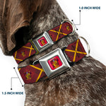 Gryffindor Crest Full Color Red Seatbelt Buckle Collar - Harry Potter Gryffindor Crest Plaid Reds/Gold
