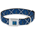 Load image into Gallery viewer, RAVENCLAW Crest Full Color Blue Seatbelt Buckle Collar - Harry Potter Ravenclaw Crest Plaid Blues/Gray