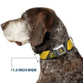 Load image into Gallery viewer, HUFFLEPUFF Crest Full Color Charcoal Gray Seatbelt Buckle Collar - HUFFLEPUFF Crest Diagonal Stripe Charcoal Gray/Yellow