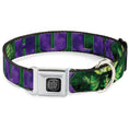 Load image into Gallery viewer, MARVEL AVENGERS Hulk Avengers Icon Black Silver Seatbelt Buckle Collar - HULK Face CLOSE-UP/Action Pose Greens/Purples