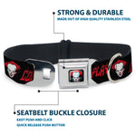 It Chapter Two Pennywise Face Full Color Black/Reds/Blues Seatbelt Buckle Collar - It Chapter Two Pennywise Face COME BACK AND PLAY Black/Reds
