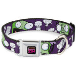INVADER ZIM Title Logo Full Color Pink/Green Seatbelt Buckle Collar - Invader Zim GIR Poses and Sketch Purple