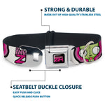 INVADER ZIM Title Logo Full Color Pink/Green Seatbelt Buckle Collar - INVADER ZIM Title Logo and GIR Pose Close-Up White/Pinks