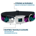 Load image into Gallery viewer, HARLEY QUINN Full Color Black Turquoise Seatbelt Buckle Collar - HARLEY QUINN Pow & Aiming Poses/Joker Sketch Black/Turquoise/Fuchsia