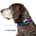 Load image into Gallery viewer, HARLEY QUINN Full Color Black Turquoise Seatbelt Buckle Collar - HARLEY QUINN Pow & Aiming Poses/Joker Sketch Black/Turquoise/Fuchsia
