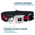 Load image into Gallery viewer, Harley Quinn Diamond Full Color Black Red Seatbelt Buckle Collar - HARLEY QUINN Bomb Poses/Suits Black/Purple/Red