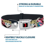 Harley Quinn Diamon Full Color Black/Red Seatbelt Buckle Collar - Harley Quinn Puddin Poses Anime Graphics Pink/Red