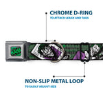 HAHA Stacked Full Color Black/Gray/Green Seatbelt Buckle Collar - The Joker 4-Poses/Joker Card HAHA/Smile/BANG! Grays/Greens/Purples