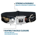 Load image into Gallery viewer, JL 2017 Badge Full Color Black/Grays Seatbelt Buckle Collar - Justice League 2017 6-Superhero Icons Black