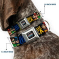 Load image into Gallery viewer, JUSTICE LEAGUE OF AMERICA Badge Black/White/Red/Blue Seatbelt Buckle Collar - JUSTICE LEAGUE OF AMERICA w/Superhero Blocks Black/Multi Color