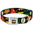 Load image into Gallery viewer, Justice League Shield Full Color Black Blue Red Yellow Seatbelt Buckle Collar - Justice League Superhero Logos CLOSE-UP Black