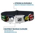 Load image into Gallery viewer, JL Logo Full Color Grays Black White Seatbelt Buckle Collar - JUSTICE LEAGUE Logo/4-Superhero Panels Pop Art