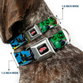 Load image into Gallery viewer, JUSTICE LEAGUE Star Logo Black/Silver-Fade/Red Seatbelt Buckle Collar - Justice League New 52 4-Superhero Poses/Scattered Logos Multi Color/Black