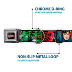 JUSTICE LEAGUE Star Logo Black/Silver-Fade/Red Seatbelt Buckle Collar - Justice League New 52 4-Superhero Poses/Scattered Logos Multi Color/Black