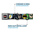 Load image into Gallery viewer, JUSTICE LEAGUE Star Logo Black/Silver-Fade/Red Seatbelt Buckle Collar - Justice League 4-Superhero CLOSE-UP Poses/Logos