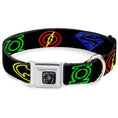 Load image into Gallery viewer, JL Electric Logos Full Color Black/Multi Neon Seatbelt Buckle Collar - Justice League Electric Logos Black/Multi Neon