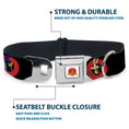 Load image into Gallery viewer, Looney Tunes Logo Full Color White Seatbelt Buckle Collar - Looney Tunes Characters Bullseye Pose Black