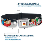 Looney Tunes Logo White Seatbelt Buckle Collar - Looney Tunes 3-B-Boy Stance Character Poses Stacked