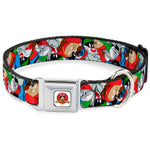 Looney Tunes Logo White Seatbelt Buckle Collar - Looney Tunes 3-B-Boy Stance Character Poses Stacked