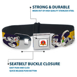 Looney Tunes Logo Full Color White Seatbelt Buckle Collar - Bugs Bunny Poses/Stars Navy