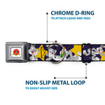 Looney Tunes Logo Full Color White Seatbelt Buckle Collar - Bugs Bunny Poses/Stars Navy