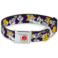 Load image into Gallery viewer, Looney Tunes Logo Full Color White Seatbelt Buckle Collar - Bugs Bunny Poses/Stars Navy