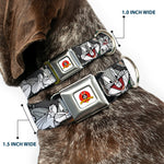 Looney Tunes Logo Full Color White Seatbelt Buckle Collar - Bugs Bunny CLOSE-UP Poses Charcoal