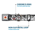 Looney Tunes Logo Full Color White Seatbelt Buckle Collar - Bugs Bunny CLOSE-UP Poses Charcoal