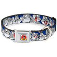 Load image into Gallery viewer, Looney Tunes Logo Full Color White Seatbelt Buckle Collar - Bugs Bunny CLOSE-UP Poses Blue
