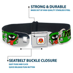 Looney Tunes Logo Full Color White Seatbelt Buckle Collar - MARVIN THE MARTIAN w/Poses White/Green