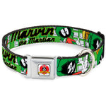 Looney Tunes Logo Full Color White Seatbelt Buckle Collar - MARVIN THE MARTIAN w/Poses White/Green