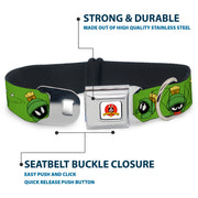 Looney Tunes Logo Full Color White Seatbelt Buckle Collar - MARVIN THE MARTIAN w/Poses/Expressions Green