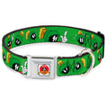 Load image into Gallery viewer, Looney Tunes Logo Full Color White Seatbelt Buckle Collar - MARVIN THE MARTIAN w/Poses/Expressions Green
