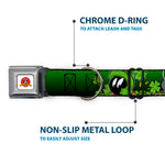 Looney Tunes Logo Full Color White Seatbelt Buckle Collar - Marvin the Martian & K-9 Poses/Clovers Greens