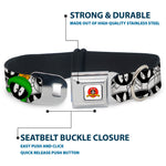 Looney Tunes Logo White Seatbelt Buckle Collar - Marvin the Martian Expressions Stacked White/Black/Green/Gold