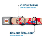Looney Tunes Logo Full Color White Seatbelt Buckle Collar - Porky Pig Expressions Red