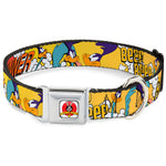 Looney Tunes Logo White Seatbelt Buckle Collar - ROAD RUNNER w/Road Runner Poses Orange