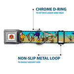 Looney Tunes Logo White Seatbelt Buckle Collar - Road Runner/Wile E. Coyote Scene1 Brown Fade